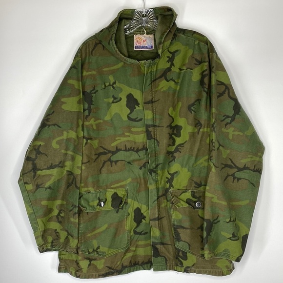 Vintage Polar Brand Camo Camouflage Military Utility Field Jacket 60s Size XL - Picture 1 of 8